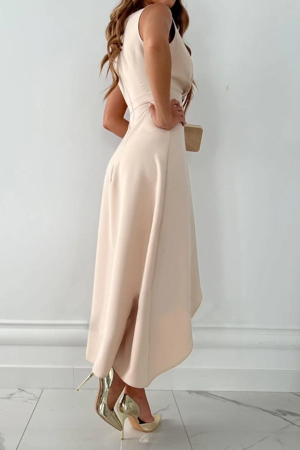 Women's Elegant Wrap Maxi Dress with V-Neck and Asymmetrical Hem - Image 2